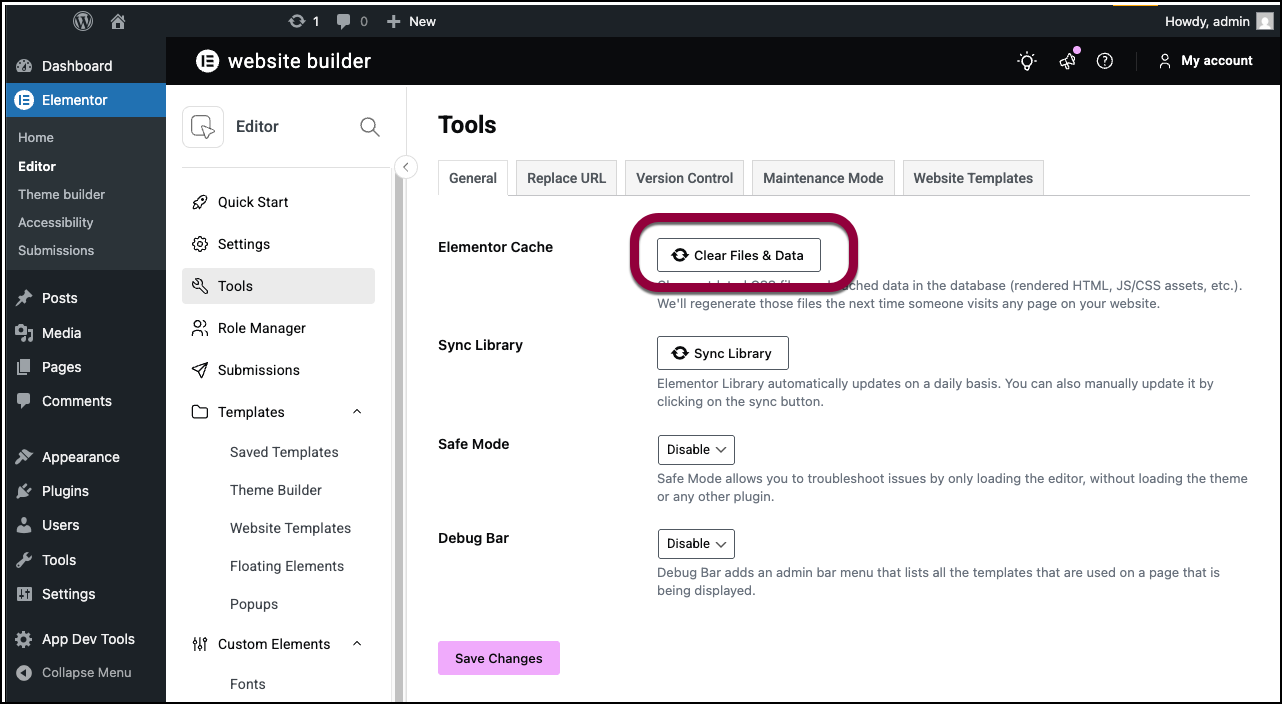 Elementor Tools Clear Files and Data to regenerate CSS for Loop Grid layout fixes