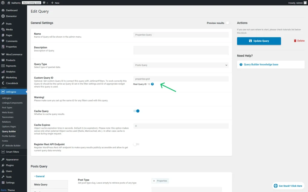 JetEngine Query Builder Custom Query ID field for JetSmartFilters
