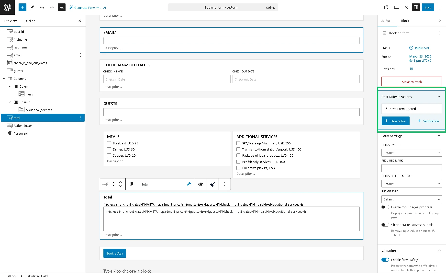 JetFormBuilder post submit actions panel after form submit