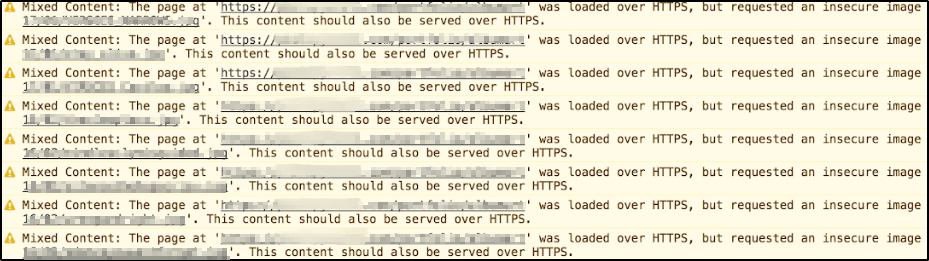 Browser console mixed content errors that void Elementor CSS on the live site